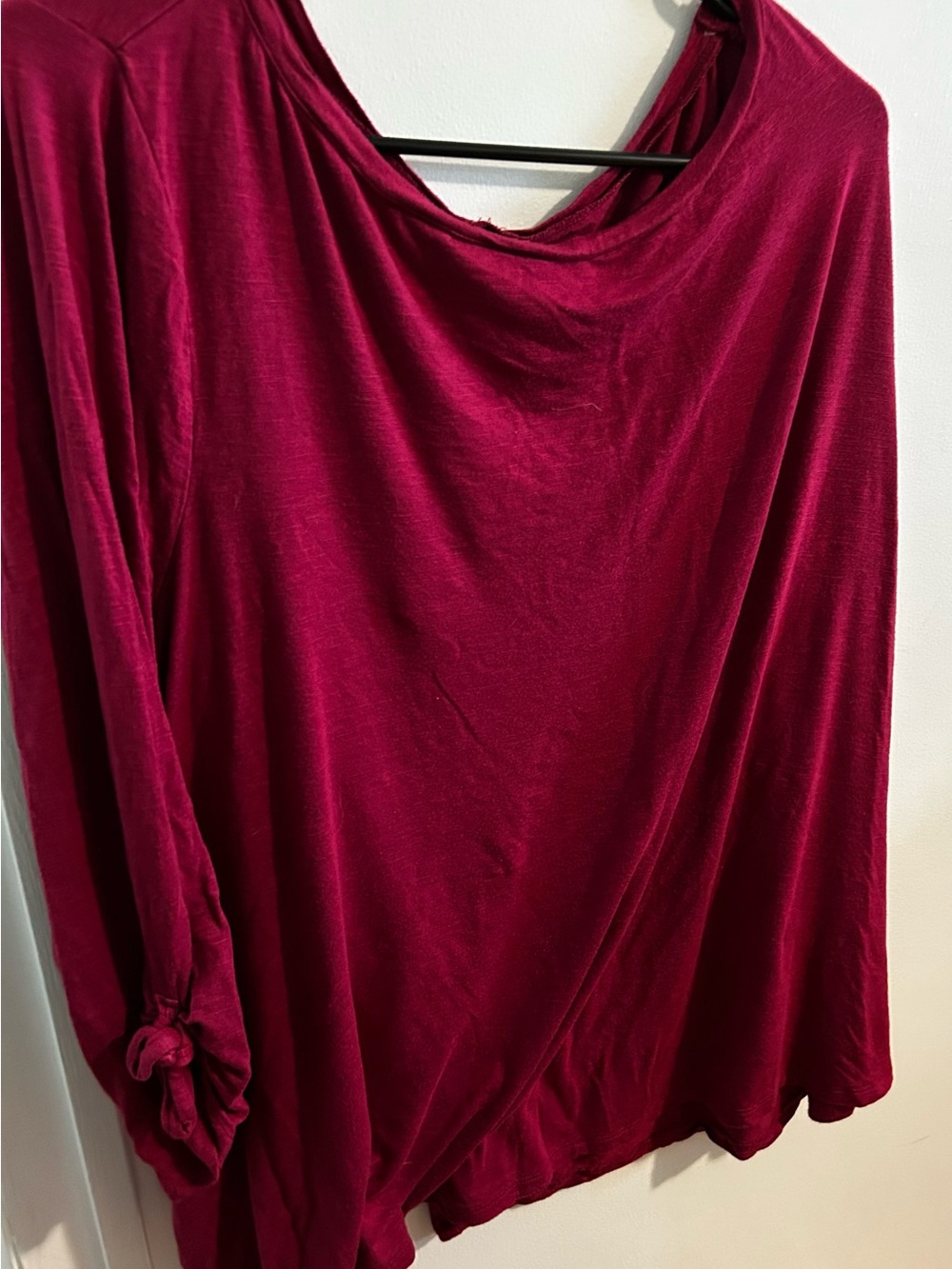 Lane Bryant Long-Sleeve Knot Cuff Top in Burgundy